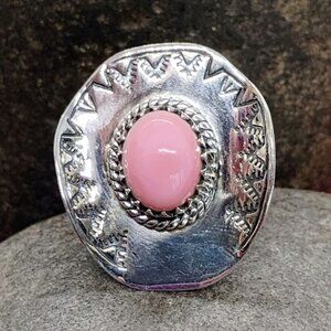 Southwest Western Cowgirl Sterling Silver Pink Conch Shell Cowboy Hat Ring Sz 8